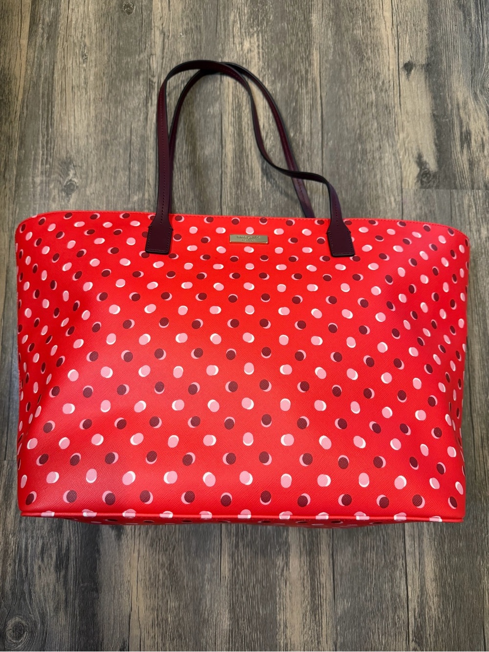 Kate Spade Shore Street Fiesta Dot Margareta Red Tote Bag NWOT Structured Large
